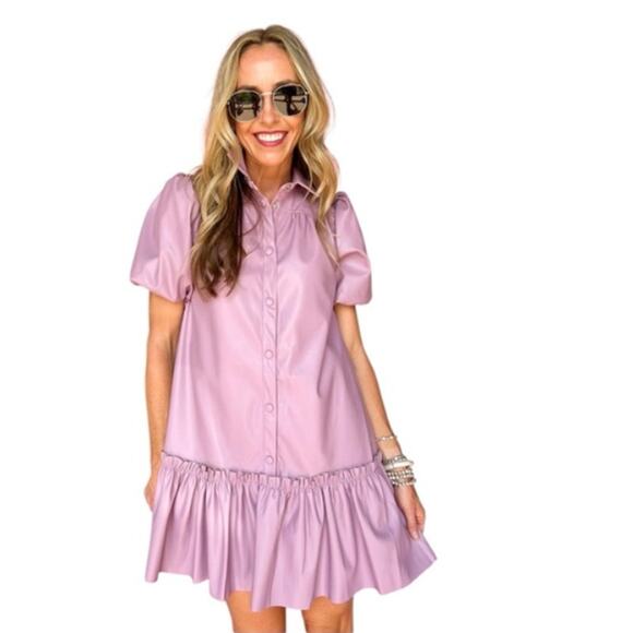 Karlie Lavender Purple Faux Leather Button Shift Dress Large Trendy Soft - Picture 2 of 11